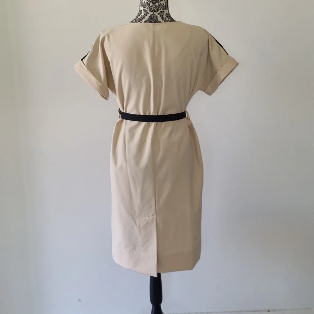Katies, vintage cream/black panel midi dress, with belt, size 10 - Picture 5 of 7